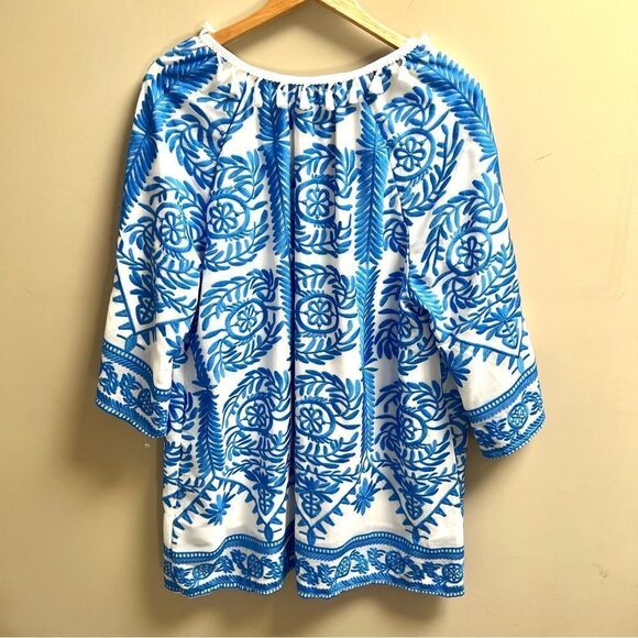 Beulah style blue embroidered midi dress. Size M/L - Picture 5 of 6